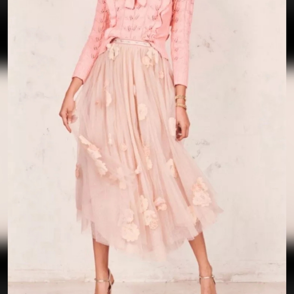 Loveshackfancy LSF rowena tulle floral 3d midi skirt 4